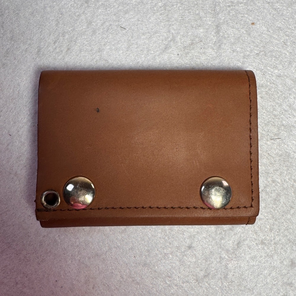 Genuine Leather Trifold Trucker Wallet Tan Brown Made in‎ USA Snap Closure
